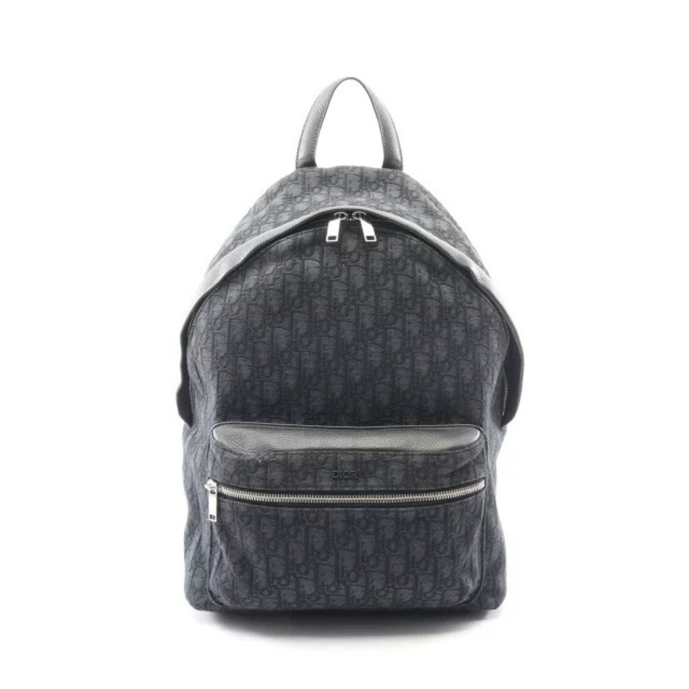 Christian Dior Oblique Jacquard Backpack Canvas Leather Black